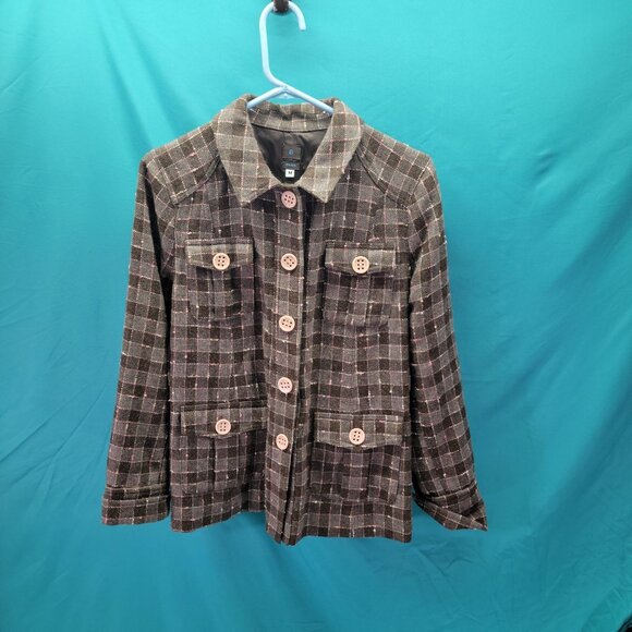 Baxis Womens Medium Plaid Wool Jacket With Button Front Closure & Pockets - Picture 1 of 11